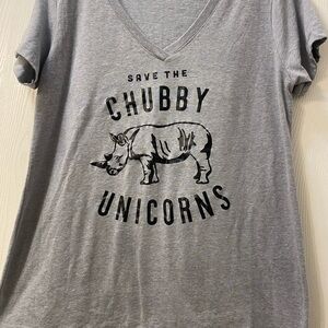 Gray V-Neck T-Shirt with Rhino Print